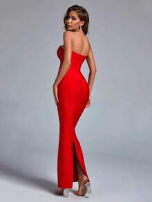 Bernatova Backless Midi Cocktail Party Dress With Tie Waist, Suitable For Birthday, Homecoming, Graduation, Wedding Guest, Evening Gala Spring Red - Red - View 4