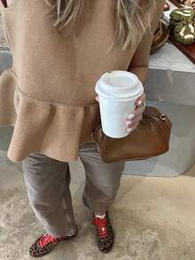 FOR BEAUTY 女士春夏针织背心，休闲简约风格，驼色无袖，荷叶边下摆，修身显瘦，适合通勤、约会、度假、休闲等场合。 - 淺駝色 - 查看 7