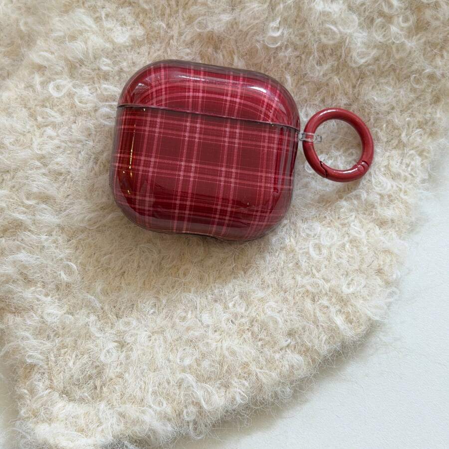 Retro Red Plaid Earphone Case With Hanging Ring, Cute & Minimalist Protective Cover Compatible With AirPods Pro 2, Pro, 4, 3, 1/2 For Women
