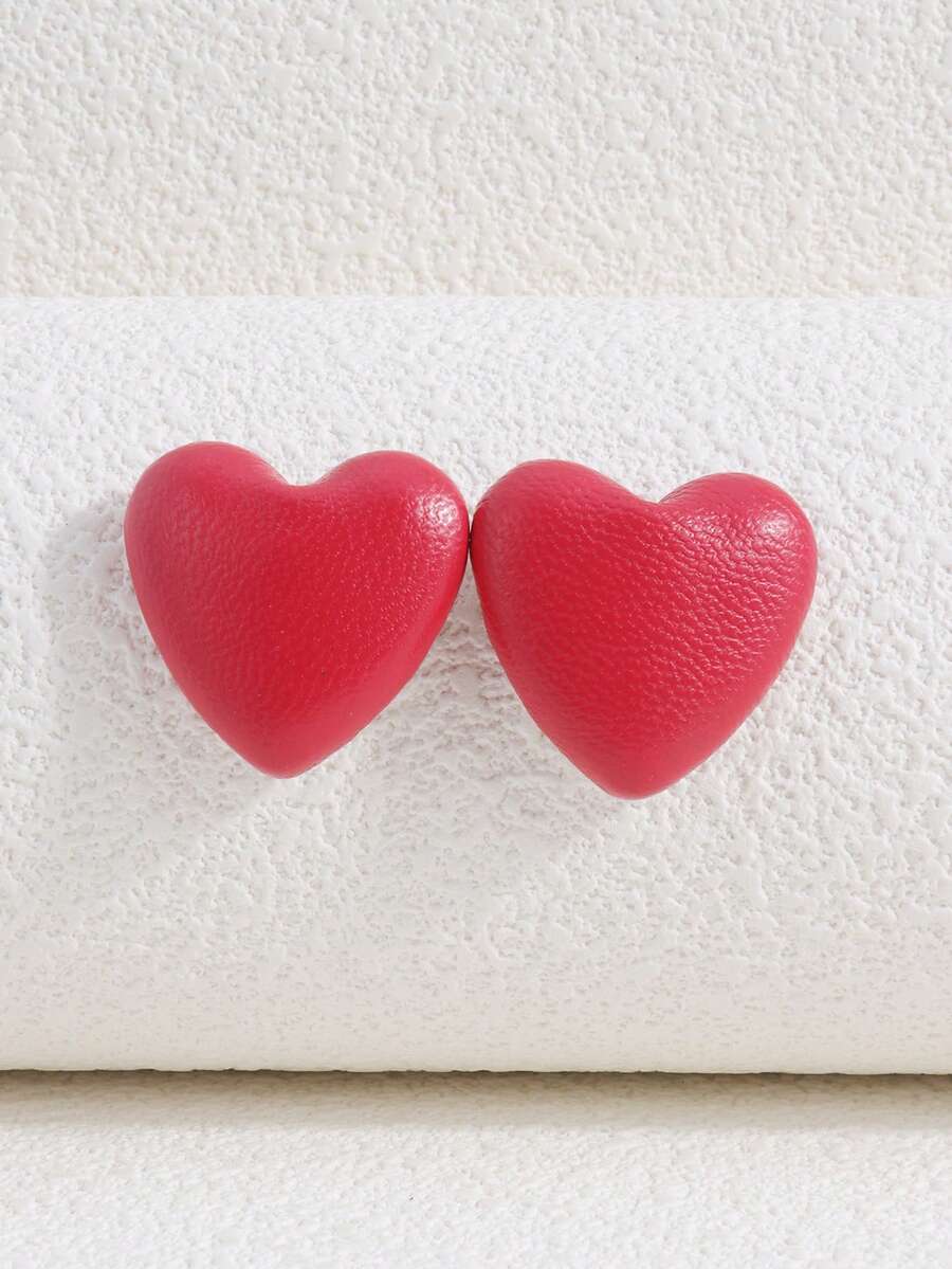 1 Pair Fashionable Minimalist Versatile Heart-Shaped Earrings, Gift - Red - View 1