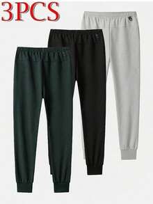 3 piezas Pantalones deportivos casuales de hombre con cintura elástica y cordón, livianos y transpirables, para primavera/otoño - Multicolor - Ver 3