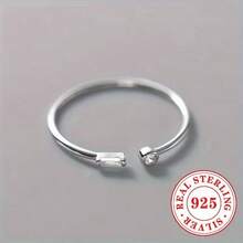 1pc S925 Sterling Silver April Birthstone Ring, Minimalist Natural Crystal Inlaid Open Ring, Versatile Jewelry For Women Daily, Casual, Party Wear - golden color - View 2