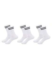 2/6/12 pares de calcetines tipo crew unisex en blanco y negro, aptos para todas las estaciones, con ribete a rayas, calcetines casuales de cuello redondo, calcetines retro para fitness y running - Multicolor - Ver 9