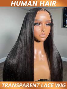 直发真人发假发 5x5 透明蕾丝前额假发 巴西真人发假发 预先拔毛 带婴儿发 180% 密度 适合女性日常佩戴 - Natural Black - 查看 6