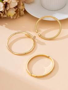 3pcs Luxurious Elegant Glamorous Shiny White Clover Textured Gold Bangle Bracelet Set For Women - Yellow Gold - View 5