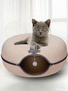 1个HUITAIYANG猫隧道，四季通用宠物毛毡猫隧道猫床，高端材质，拉链设计，可拆卸可水洗猫床兼游戏隧道，适合中小型猫咪 - 彩色 - 查看 9