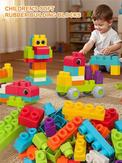Conjunto de 16/21/37/50 peças de blocos de construção grandes, macios e que podem ser mordidos ou cozidos, brinquedos educativos infantis com caixa de armazenamento, adequados para meninos e meninas a partir de 3 anos de idade.