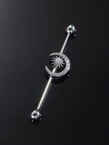 心形、蛇形、月亮工业风耳夹耳环，钛钢耳骨穿孔耳环 - 長耳骨釘愛心耳環 - 查看 5