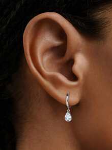 1Pc Teardrop-Shaped Piercing 925 Sterling Silver Moissanite Ear Pendant 18K Gold Plated For Women Daily Wear Party Anniversary Valentine's Day Wedding Bridal Jewelry - Silver - View 2