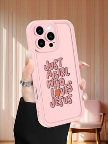 “Just A Girl Who Loves Jesus”粉色复古字体搭配心形图案，创意个性，流行经典甜美可爱风格，适合作为礼物送给朋友、家人、爱人，生日礼物、斋月礼物、情人节礼物。磨砂质感，摄像头保护，全方位防护，防尘防水软壳，兼容 17/16/15/14/13/12/11/Pro/Pro Max/X/XR/XS/XS Max/7/8/Plus - 粉色 - 查看 3