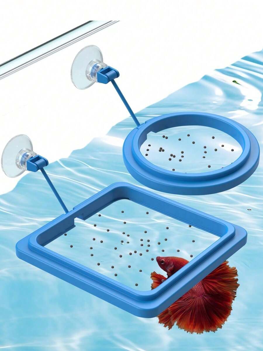 水族箱漂浮喂食器环 - 圆形和方形漂浮喂食器，带吸盘，适用于斗鱼、金鱼、孔雀鱼、乌龟和小鱼 - 彩色 - 查看 1