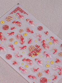 2片装 5D立体锦鲤美甲贴纸 锦鲤莲花美甲设计 DIY自粘闪亮亮片美甲装饰 带来好运 DIY美甲 - 彩色 - 查看 5