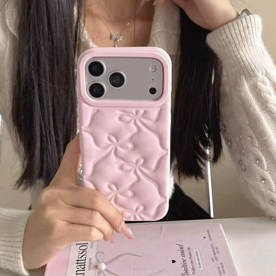 蝴蝶结 1 件装 新款 ins 粉色少女风泡泡蝴蝶结简约小众手机壳，兼容苹果 17 系列、13/14/15、13Pro/14Pro/15Pro、13Pro Max/14Pro Max/15Pro Max、16、16Pro、16Pro Max、17、17Pro、17Pro Max，硅胶防震保护套 - 彩色 - 查看 1