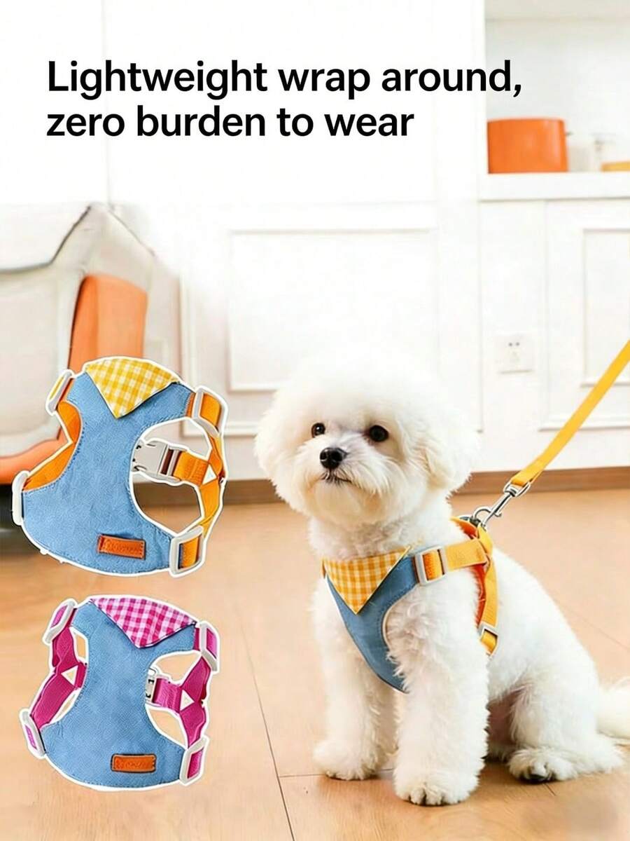 1件装狗狗胸背带牵引绳，胸带式，适合贵宾犬、比熊犬等小型犬，宠物用品 - 彩色 - 查看 1
