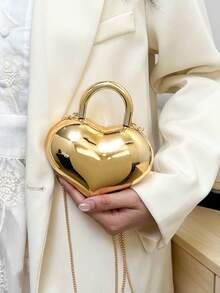 女士新款时尚奢华香槟金心形亚克力硬壳手拿包，带金属链的便携式单肩包 - 香檳色 - 查看 3