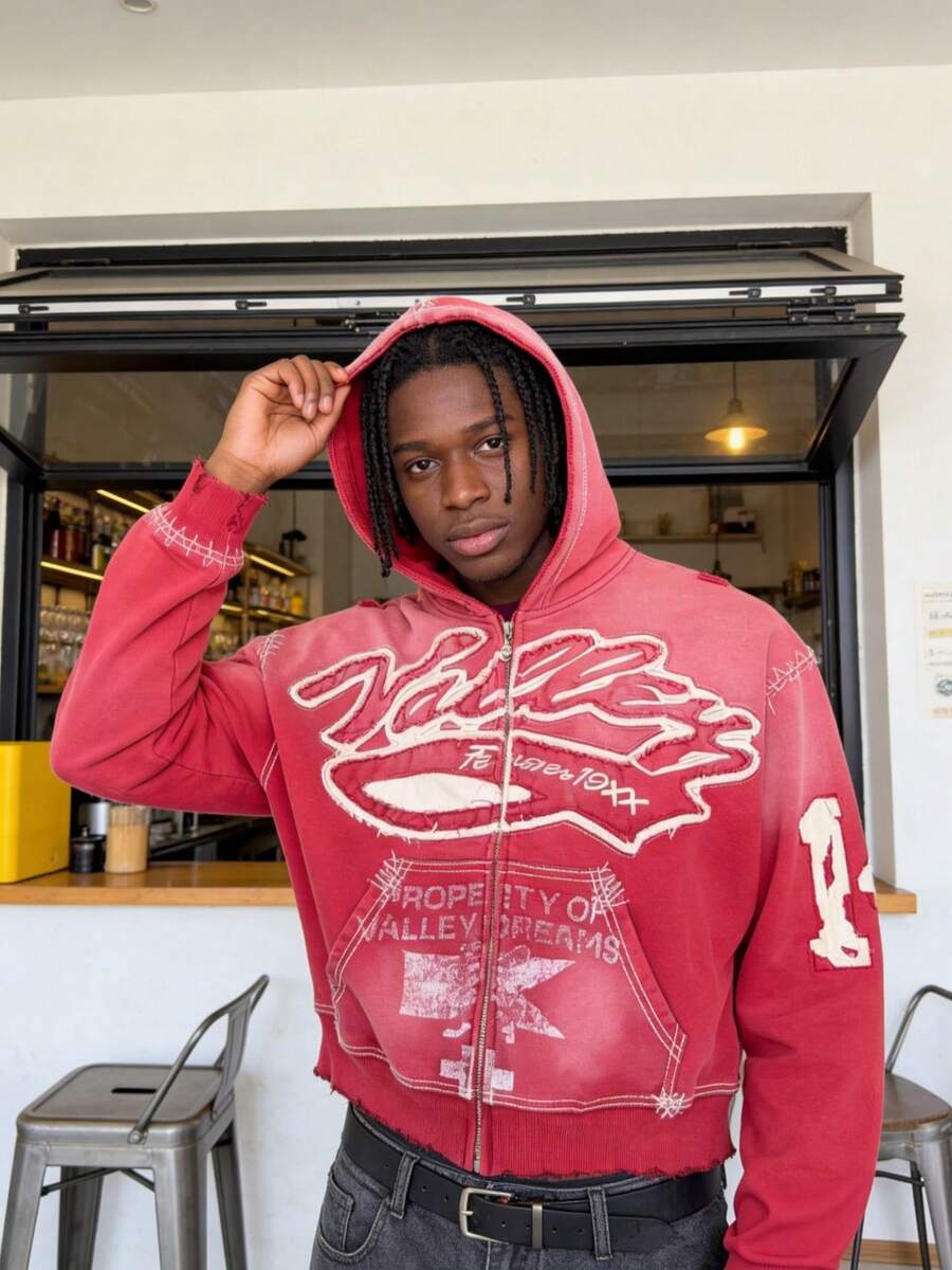 European & American High Street Design Sense Loose Digital 3D Printed Retro Hoodie, Unisex Hip-Hop Sweatshirt - Đỏ - Xem 1