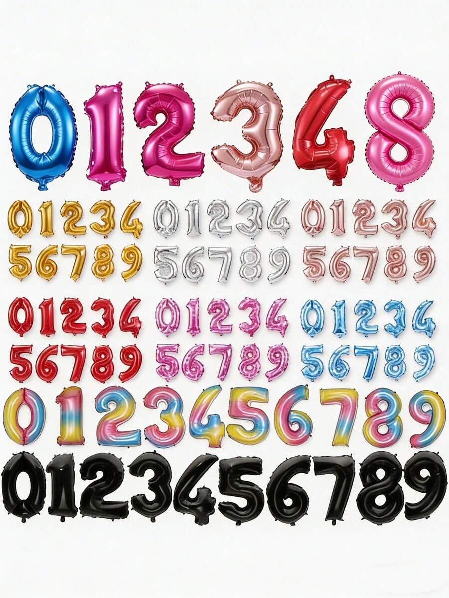 16 Inch Number Balloons 0-9 In Gold, Silver, Rose Gold, Pink, Blue, Black, Red Colors. Self-Sealing Metallic Foil Polyester Film Aluminum Foil Number Balloons For Decorations, Banners, Hanging.Suitable For Birthday Party, Engagement, Anniversary, Baby Shower, Celebration, Adult Birthday, Surprise, Wedding, Festival, Sports Event Decorations - 16 inches - View 1