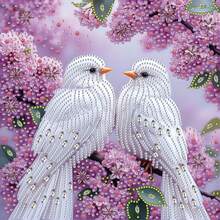 DIY Diamond Painting Kit - Romantic White Doves On Sakura Tree With Couple Pattern, Round And Irregular Diamonds, Handmade Craft Gift, Suitable For Adult Art Creation (2D Flat Unframed), 2D Flat Version - View 1