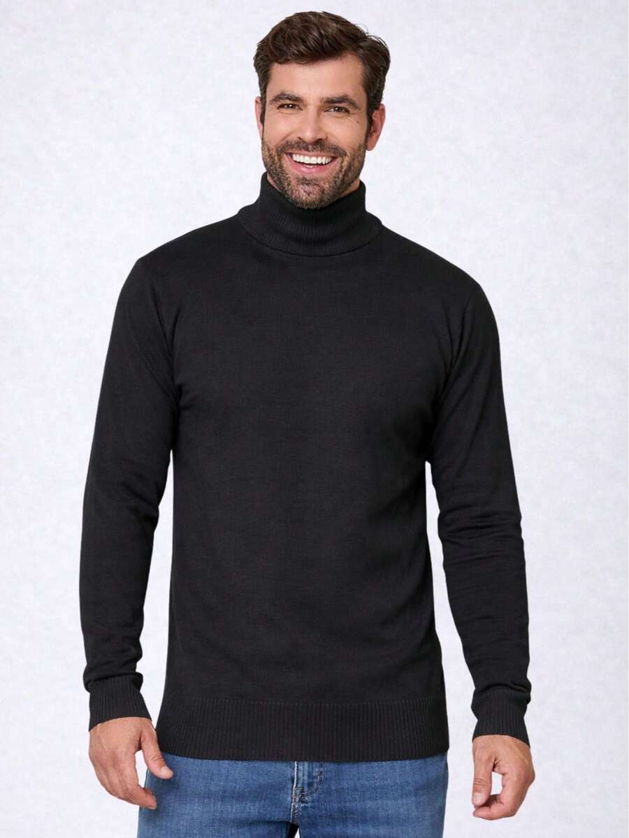 Baronesa Tricot Cacharrel Men's Cold Weather Blouse High Neck Knitting - 黑色 - 查看 1