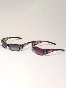 Y2K Floral Embossed Mini Square Fashion Eyeglasses, Suitable For Daily Wear & Parties - 黑色 - 查看 2