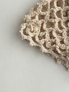 Handmade Crochet Hollow Out Beanie Hat, New Spring Tassel Tie Breathable Knit Mesh Cap, Small Face Flattering, Handmade Crochet Hollow Floral Beanie Hat, Large Head Circumference Knit Cap, Summer - Multicolor - View 7