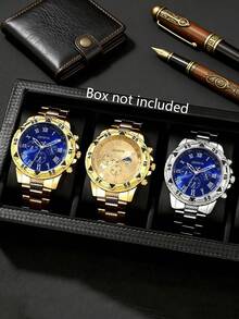 Juego de 3 piezas de relojes para hombre – Relojes de estilo empresarial versátiles, ¡perfectos para regalar! - Multicolor - Ver 7