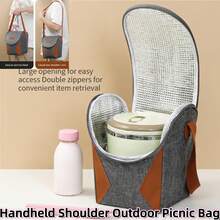 1个弧形大开口保温午餐包 - 单肩包、手提包、午餐盒包、学生便当包、大容量收纳包、随身野餐包、保温包、加厚保温午餐盒包 - 彩色 - 查看 7