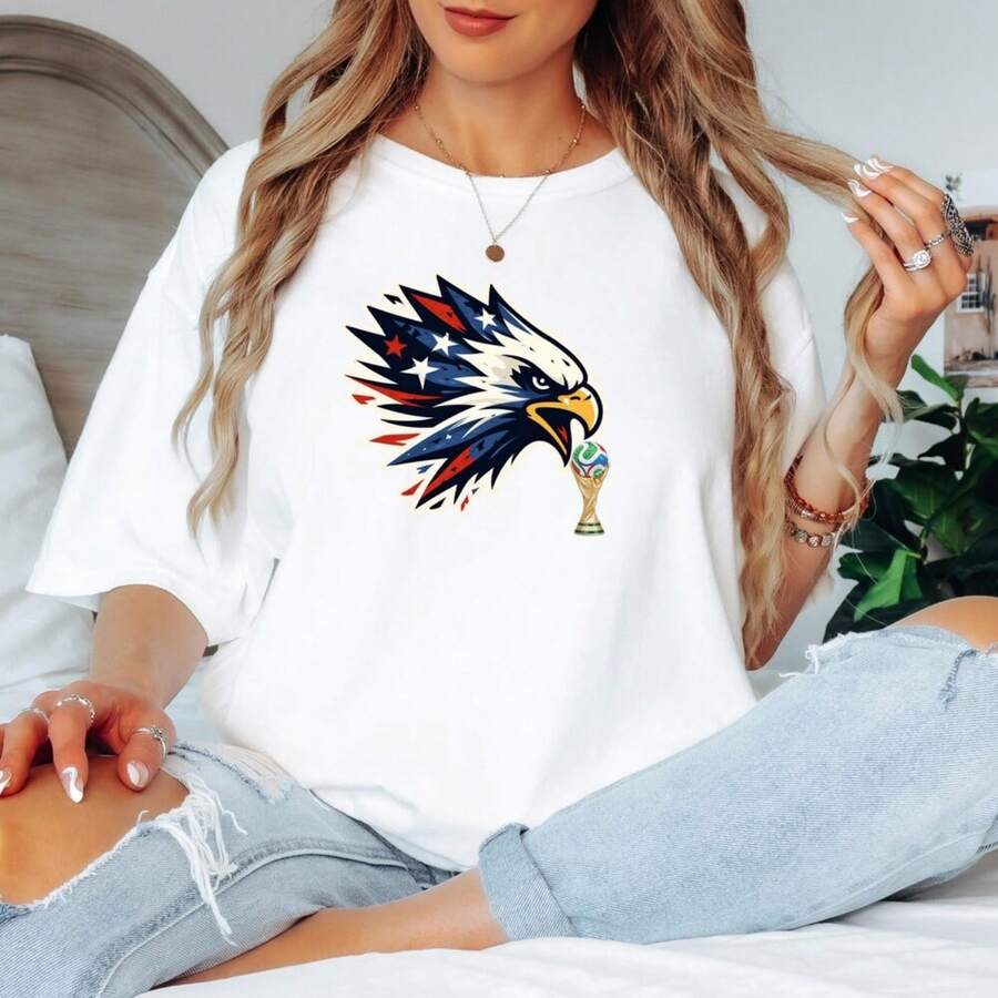 Patriotic Eagle Soccer Shirt _ World Cup 2026, USA Football Fan T Shirt - trắng - Xem 1