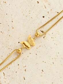 1pc Women Anklet, Matte Butterfly Box Chain, Low Allergy Stainless Steel, Suitable For Daily Wear & Vacation - Gold - View 4