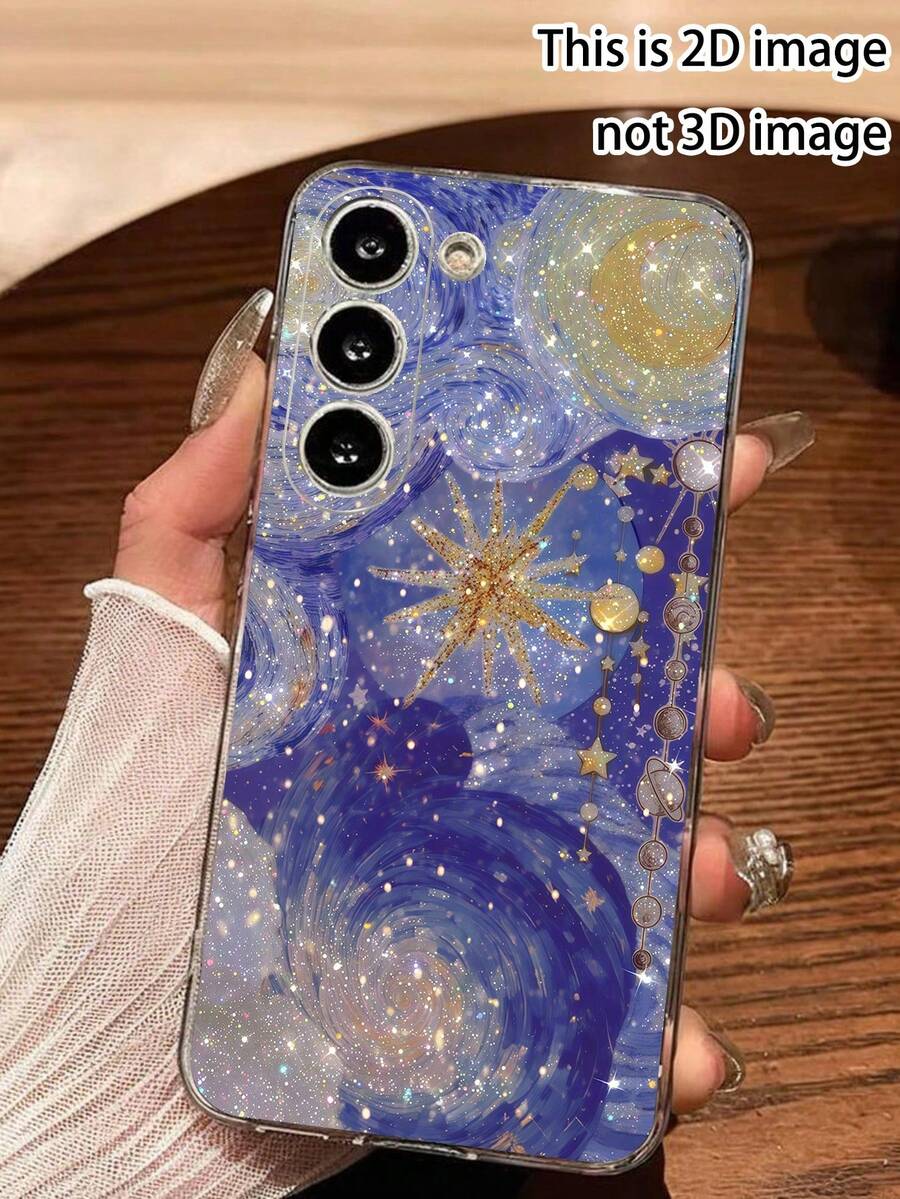 防震油画图案彩色星空软壳手机壳，适用于华为荣耀系列，Galaxy A04e/12/A13/A14/A34/A50/A52/A53/A54/S21/S22/S23/S24/S25/S25 Ultra/S25 FE/S26/S26 Plus/S26 Ultra/S26 Edge、6A/7A/8A、12T/13T/15T/15T Pro，印花图案，购买前请确认兼容性，春季礼物 - 無色 - 查看 1