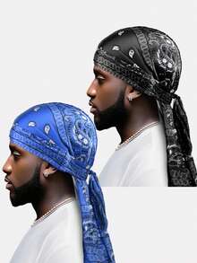 2 chiếc khăn trùm đầu kiểu cướp biển bằng lụa giả in họa tiết dành cho nam, thích hợp sử dụng hàng ngày. - Nhiều màu - Xem 13