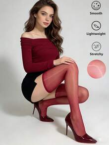 1 件装无缝 Aurora 丝袜，性感油亮超薄大腿袜，Pure Desire 红色油亮光滑大腿袜 - 彩色 - 查看 2