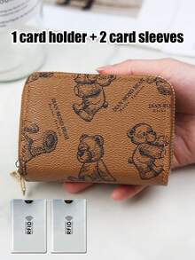 1pc Fashionable Mini Cartoon Bear Print Coin Purse, Retro Accordion Card Holder, Multi-Functional Multi-Card PU Leather Wallet, Small Zipper Clutch, Large Capacity Short Wallet, Suitable For Cash, Bank Cards, Coins, ID, Daily Use, School, Work, Perfect Gift For Family, Friends, Birthday, Mother's Day, Easter, Party, Wedding - Multicolor - View 16