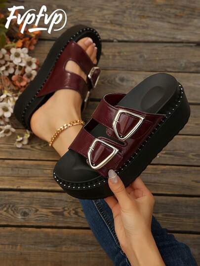 FVPFVP 2024 Summer New Rhinestone Thick Sole Slippers, Fashion Outdoor Wear, Korean Version Versatile Platform Wedge Sandals,Beach Shoes