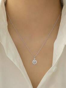 Shescity 1 chiếc vòng cổ mặt dây chuyền hình la bàn mạ vàng đồng, đính đá Zirconia, kiểu dáng tối giản sang trọng dành cho nữ. - Vàng - Xem 8