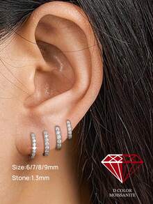 奢华 D-VVS1 莫桑石耳环，925 纯银镀 18K 白金，低过敏性，男女皆宜，婚礼珠宝礼品 - 銀色 - 查看 2
