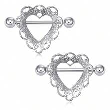 乳环不锈钢心形蝴蝶月亮花锆石耳钉舌环套装可爱乳环穿刺饰品女士粉色 - 銀色和粉紅色 - 查看 16