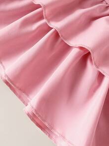 欧美风女童夏季套装，甜美荷叶边镶钻上衣+多层荷叶边珍珠蝴蝶结半裙，儿童时尚公主两件套 - 粉色 - 查看 7