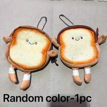 1pc Cute Toast Shaped Coin Purse With Keychain Pendant (No Keyring) - Lightweight, Backpack Hanging Accessory, Zipper Earphone And Small Item Storage Pouch - Multicolor - View 3