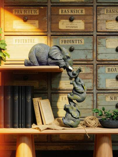 3pcs Cute & Warm Elephant Figurines, Suitable As Mother's Day Gift Or Home Decor, Resin Crafts, Outdoor Garden Hanging Elephant Ornaments
