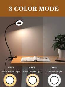 USB LED Desk Lamp Clip On Light, 3 Light Mode 10 Dimmable Brightness Eye Caring Book 360°Adjustable Reading Lights For Books In Bed, Bedside Table, Study, Craft - Multicolor - View 2