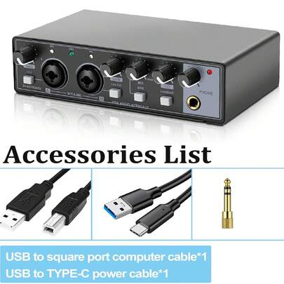 USB Audio Interface For PC Computer Recording Music, Guitar Audio Interface For PC 24 Bit/192kHz Podcasting Streaming For Vocalist Producer With 48V Phantom Power