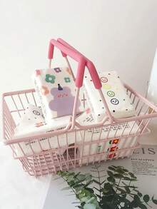 3pcs/1 Mini Shopping Basket Bin With Portable Handle, Cute Girly Solid Color Organizer For Stationery, Cosmetics & Small Daily Items, Ideal For Teen Girls, Perfect Back To School, Dorm Bedroom Storage - Multicolor - View 4