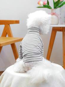 PETCIRCLE 1件宠物衣服，可爱两脚套装，幼犬/幼猫服装 - 灰白条纹 - 灰色 - 查看 2