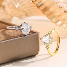1 chiếc (Chất lượng cao) Nhẫn Niche Elegant đính đá Cubic Zirconia, thiết kế sang trọng, ít gây dị ứng, phù hợp đeo hàng ngày và trong các dịp cưới hỏi, quà tặng trang sức ngày Valentine. - Vàng - Xem 6