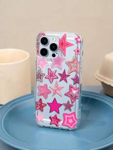 Pink Star Pattern Printed Phone Case, Y2K Aesthetic Transparent Protective Cover, Shiny Star Soft TPU Protective Case, Cute Girl Phone Case Compatible With IPhone 13/11/17/17pro/16/14/15/15pro/15 Plus/15 Promax/7plus/8plus/X/Xs Max/Xr/11pro/12pro/13pro/14pro/12mini/13mini/11promax/12promax/13promax/14promax/14plus/17pro Max/17Air/6/6s Plus/7/8/16Pro/16plus/16promax/Se2/17promax&Compatible With Samsung Galaxy/A54/A14/A12/A13/A15/A32/A33/A24/A52S/S20/S21/S22/S23/S24/S23Plus/S24ultra/S25/A15/A33/A23 - Multicolor - View 3