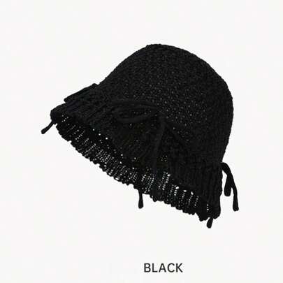 4 Colors Bowknot Sun Hat - Sunscreen Casual Bucket Hat, Korean Style Versatile Knitted Hollow Out Bucket Hat, Suitable For Picnic, Outdoor Activities, Lightweight & Breathable, Suitable For All Seasons