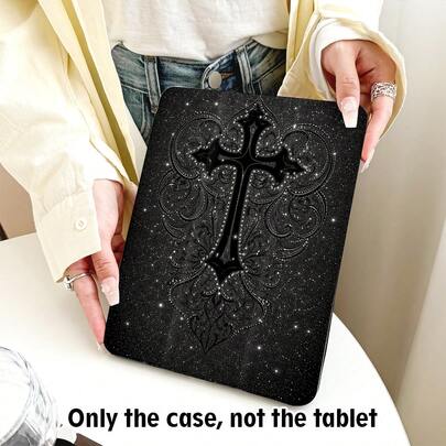 1pc Flip Cover Tablet Case With Cross & Floral Pattern, 720 Degree Rotating Stand, PU Leather Case With Auto Sleep/Wake Function, Suitable For Huawei, Honor, Apple, Tablets, Suitable For Back To School, Valentine's Day