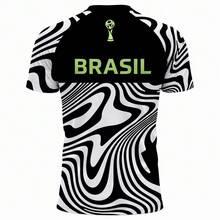 Men's 3D Full T-Shirt, Brazil Football Cup Fan Shirt, Team Shirt, Polyester, Ball, Goal - Đen và trắng - Xem 2