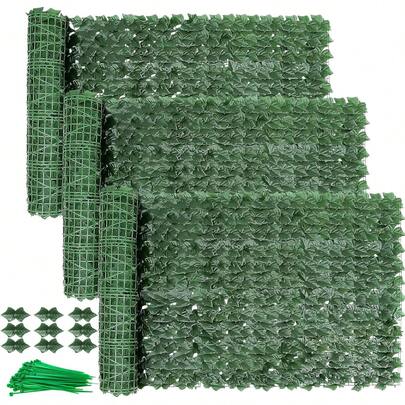 9M Artificial Ivy Leaf Hedge Screening Expandable Artificial Ivy Privacy Fence Outdoor Garden Fencing Roll Wall Panel Balcony Cover Landscape Decor, UV Resistant, Free Zip Ties (1M*3M X 3 Rolls)
